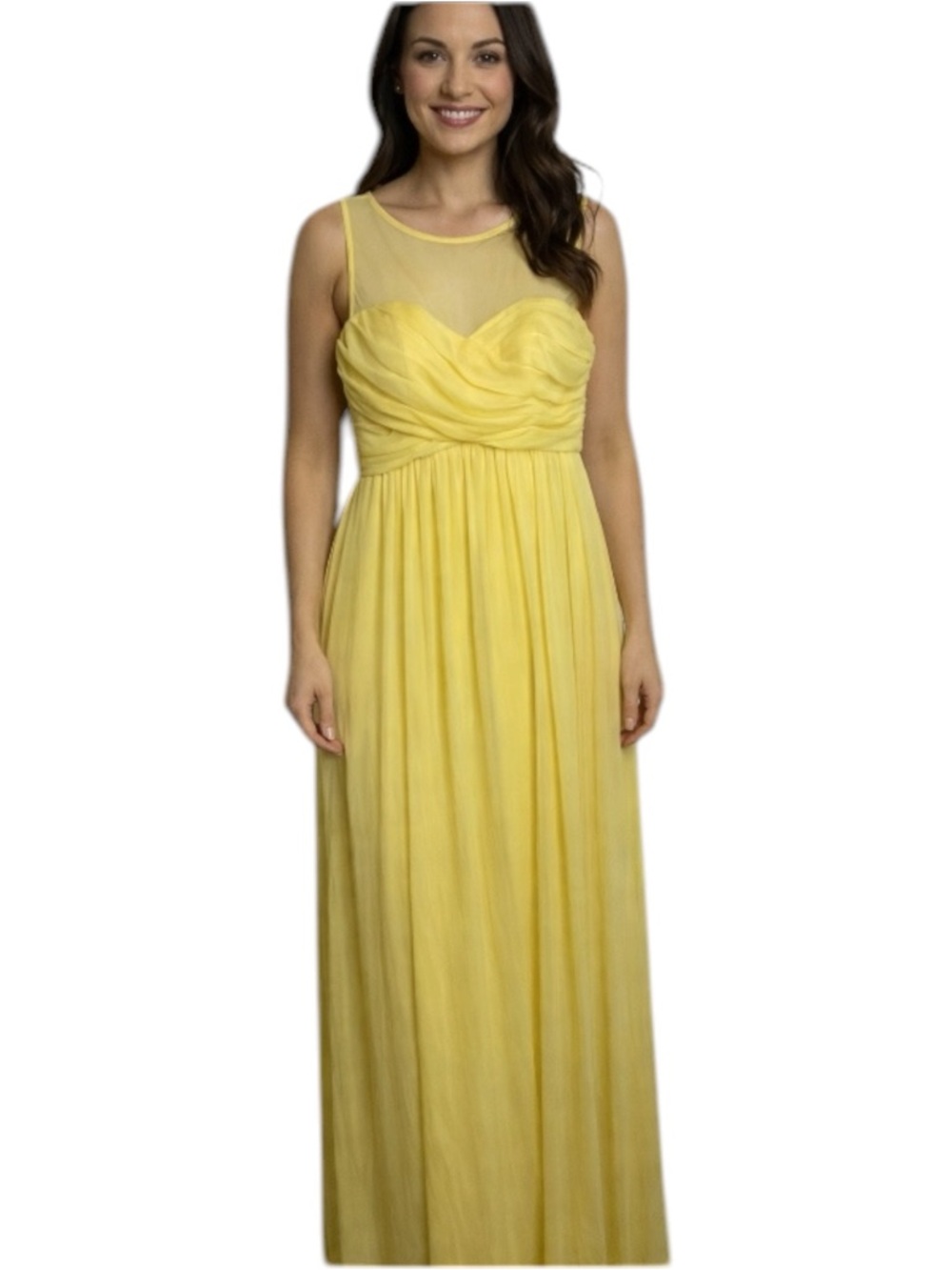 David’s Bridal Yellow Chiffon Maxi Dress Size 8 Bridesmaid Formal